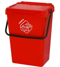 Cassonetto in plastica rossa con coperchio per raccolta differenziata, 35 lt
