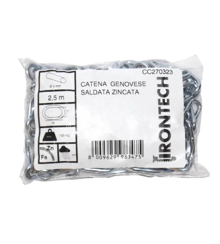 Catena genovese pretagliata ø 3 mm. in acciaio zincato 5 mt.