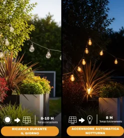 Catena solare da esterno eurogarden con 10 lampadine led a luce calda, luminosita' regolabile, 8 modalita' 5w 7 mt