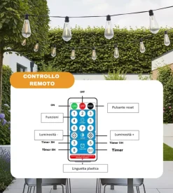 Catena solare da esterno eurogarden con 10 lampadine led a luce calda, luminosita' regolabile, 8 modalita' 5w 7 mt