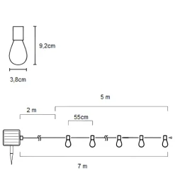 Catena solare da esterno eurogarden con 10 lampadine led a luce calda, luminosita' regolabile, 8 modalita' 5w 7 mt