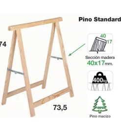 Cavalletto pieghevole in legno di pino grezzo, 73,5x74 cm