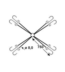 Cavo elastico a ragno ø 8 x 750 mm. in polipropilene con 8 ganci di ancoraggio plastificati