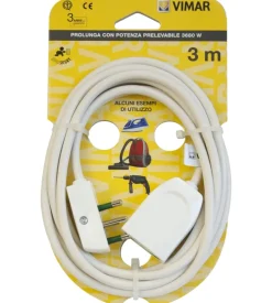 Cavo prolunga 3 metri bianco 3g1+spina piatta - vimar.