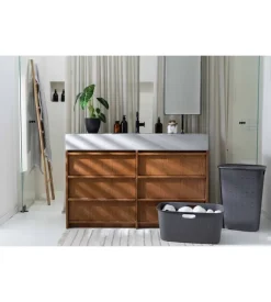 Cesto portabiancheria keter "curver softex" antracite con coperchio, 56 litri