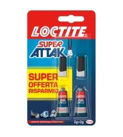 Colla liquida trasparente henkel "loctite super attak", 2+2 gr