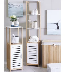 Colonna multiuso con 3 ripiani e 1 anta bianco e legno, 30x30x156 cm