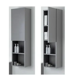 Colonna pensile sospesa "pastello" con anta e ripiani colore grigio, 30x25x115 cm