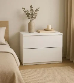 Comodino 2 cassetti "giotto" bianco fiammato 49x38x41 cm