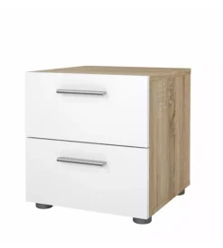 Comodino 2 cassetti "pepe" rovere e bianco lucido 40x40,2x42,3 cm