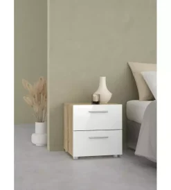 Comodino 2 cassetti "pepe" rovere e bianco lucido 40x40,2x42,3 cm