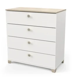 Comodino "izzy" con 4 cassetti bianco opaco e quercia 79,7x41,9x85,1 cm