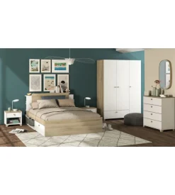 Comodino "izzy" con 4 cassetti bianco opaco e quercia 79,7x41,9x85,1 cm