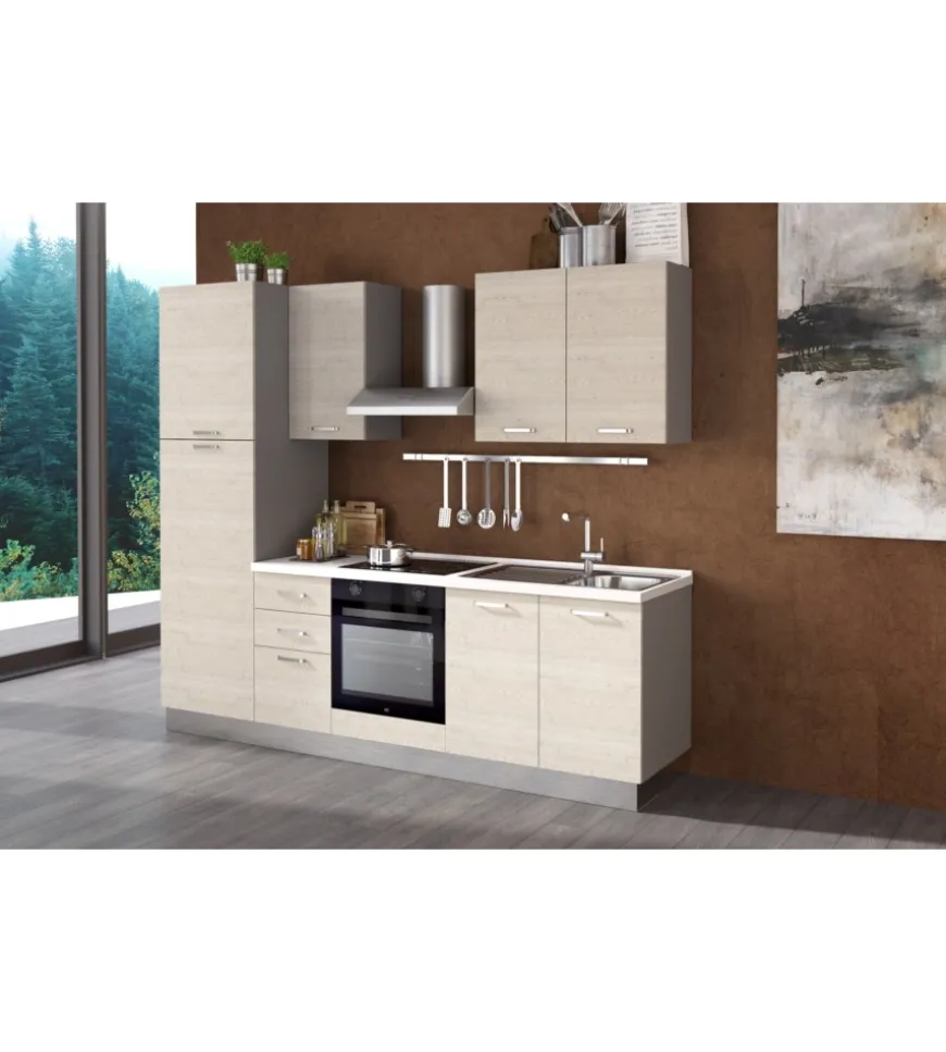 Composizione cucina completa ares con lavello a destra e piano cottura ad induzione, 255x60x216 cm