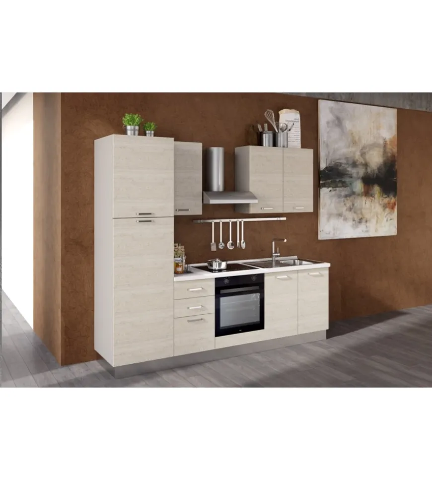 Composizione cucina completa ares con lavello a destra e piano cottura ad induzione, 255x60x216 cm