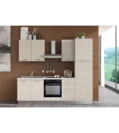 Composizione cucina completa ares con lavello a sinistra e piano cottura ad induzione 255x60x216 cm