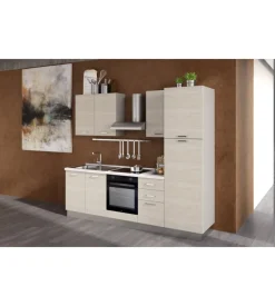 Composizione cucina completa ares con lavello a sinistra e piano cottura ad induzione 255x60x216 cm