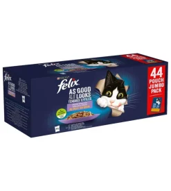 Confezione da 44 bustine monodose per gatto purina "felix le ghiottonerie", 44x85 gr