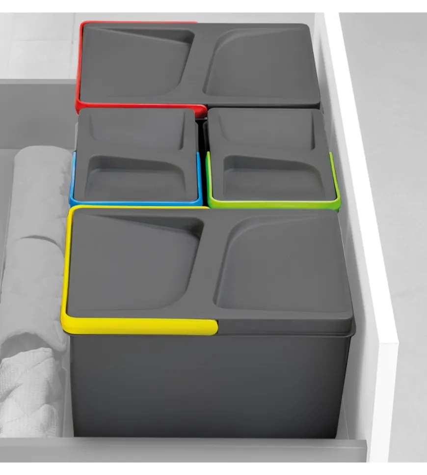 Contenitori per raccolta differenziata 12l+7l+7l modulo 60 cm, emuca