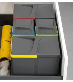 Contenitori per raccolta differenziata 12l+12l+6l+6l per modulo 90 cm, emuca