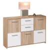 Credenza buffet 2 cassetti e 5 ante rovere e bianco, 115x30x77 cm