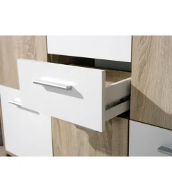 Credenza buffet 2 cassetti e 5 ante rovere e bianco, 115x30x77 cm