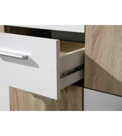 Credenza buffet 2 cassetti e 5 ante rovere e bianco, 115x30x77 cm