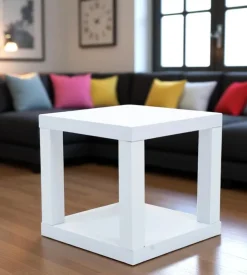 Cubo multifunzione tavolino e comodino in mdf e pvc bianco 40x40x38 cm