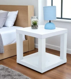 Cubo multifunzione tavolino e comodino in mdf e pvc bianco 40x40x38 cm