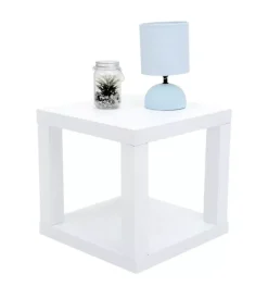 Cubo multifunzione tavolino e comodino in mdf e pvc bianco 40x40x38 cm
