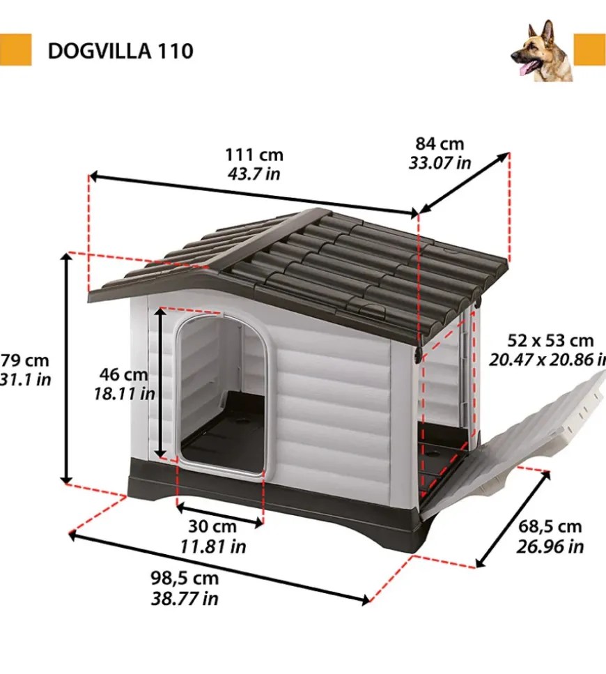 Cuccia per cani da esterno ferplast "dogvilla 110" con parete ribaltabile in resina grigio 111x84x79 cm