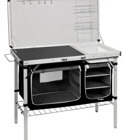 Cucina da campeggio pieghevole con lavello brunner "drive in black" in acciaio e poliestere nero 2 scomparti 100x50x78/128,5 cm
