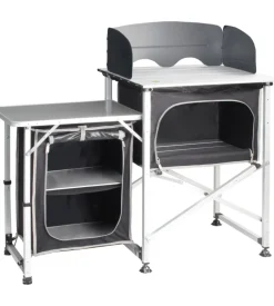 Cucina da campeggio pieghevole brunner "snack square" in alluminio e poliestere nero 2 scomparti 120x52x90/109 cm