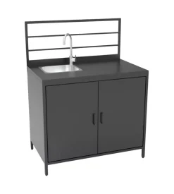 Cucina da esterno modulare ompagrill "modulo 4" in alluminio nero con lavello e rubinetto 61,5x100x130 cm