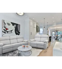 Divano 2 posti "annika" con recliner manuale in tessuto grigio, 145x93x101 cm