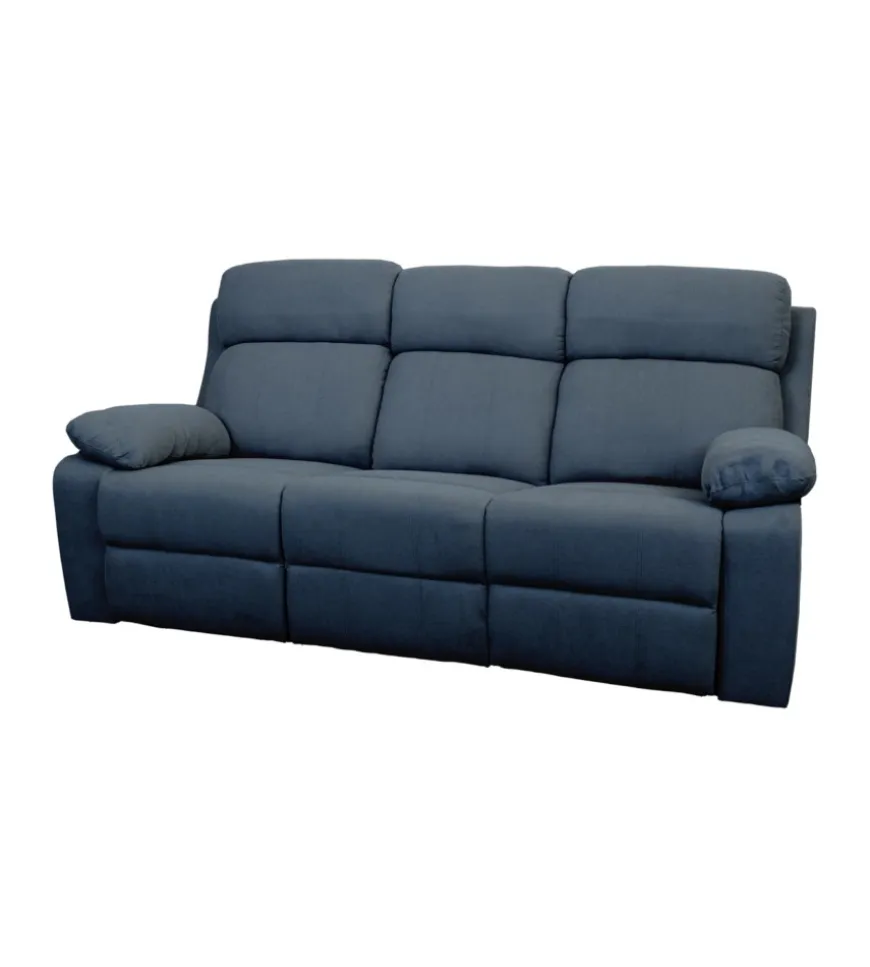 Divano 3 posti bellahome "annika" con recliner manuale in tessuto blu, 198x93x101 cm