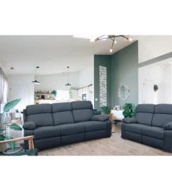 Divano 3 posti bellahome "annika" con recliner manuale in tessuto blu, 198x93x101 cm