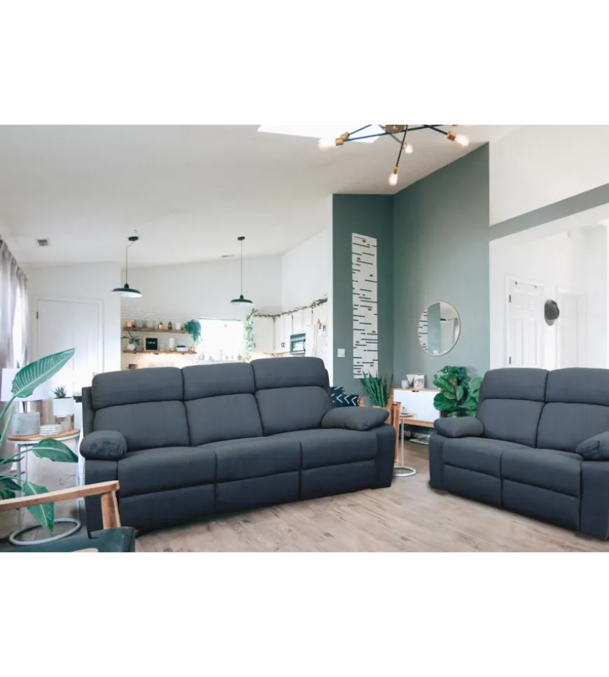 Divano 3 posti bellahome "annika" con recliner manuale in tessuto blu, 198x93x101 cm