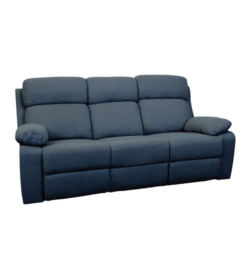 Divano 3 posti bellahome "annika" con recliner manuale in tessuto blu, 198x93x101 cm