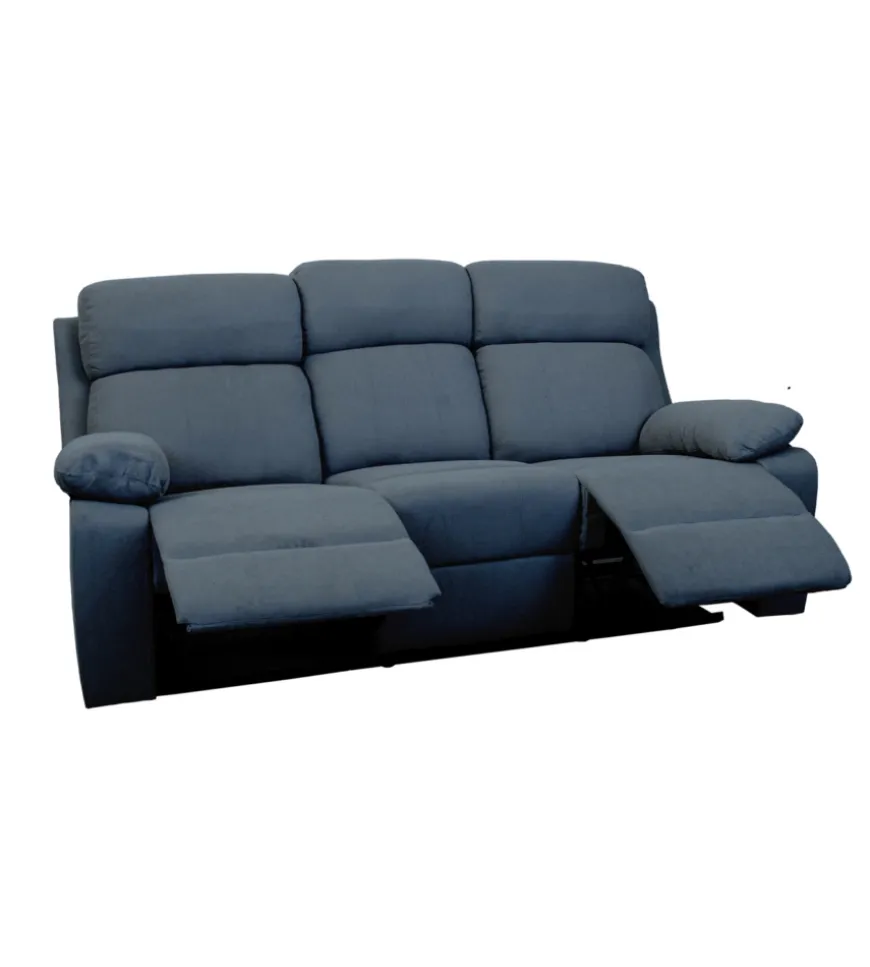 Divano 3 posti bellahome "annika" con recliner manuale in tessuto blu, 198x93x101 cm