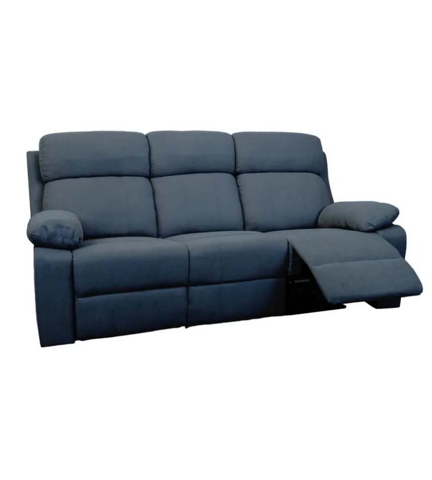 Divano 3 posti bellahome "annika" con recliner manuale in tessuto blu, 198x93x101 cm