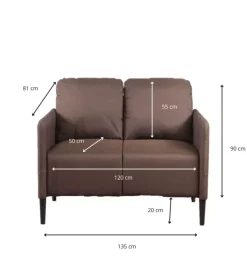 Divano 2 posti "poker" marrone, 135x81x90 cm