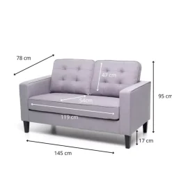 Divano 2 posti "river" tessuto grigio, 145x78x95 cm