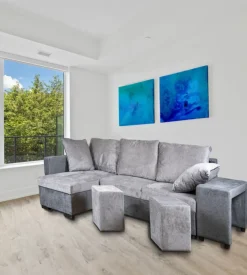 Divano angolare bellahome "jessy" con contenitore, pouf e penisola sinistra 247x155x94 cm