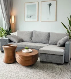 Divano angolare "jessy" con contenitore pouf e penisola destra 247x155x94 cm