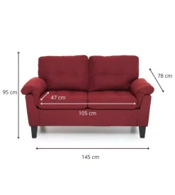 Divano "denver" 2 posti tessuto rosso, 145x95x78 cm