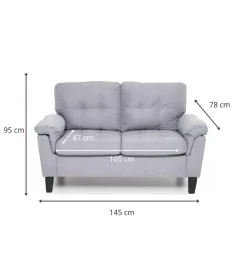 Divano "denver" 2 posti tessuto grigio, 145x95x78 cm