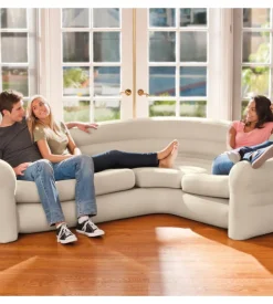 Divano gonfiabile angolare intex colore beige con braccioli, 257x203x76 cm - cod. 68575np