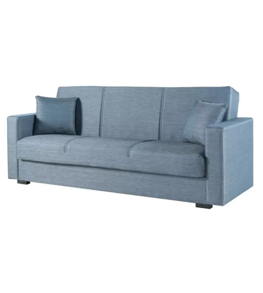 Divano letto "afrodite" 3 posti in tessuto grigio-blu 212x80x87 cm