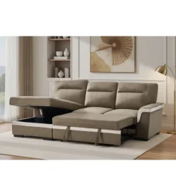 Divano letto angolare "erika" in tessuto marrone con penisola a destra 254x92/165x102 cm